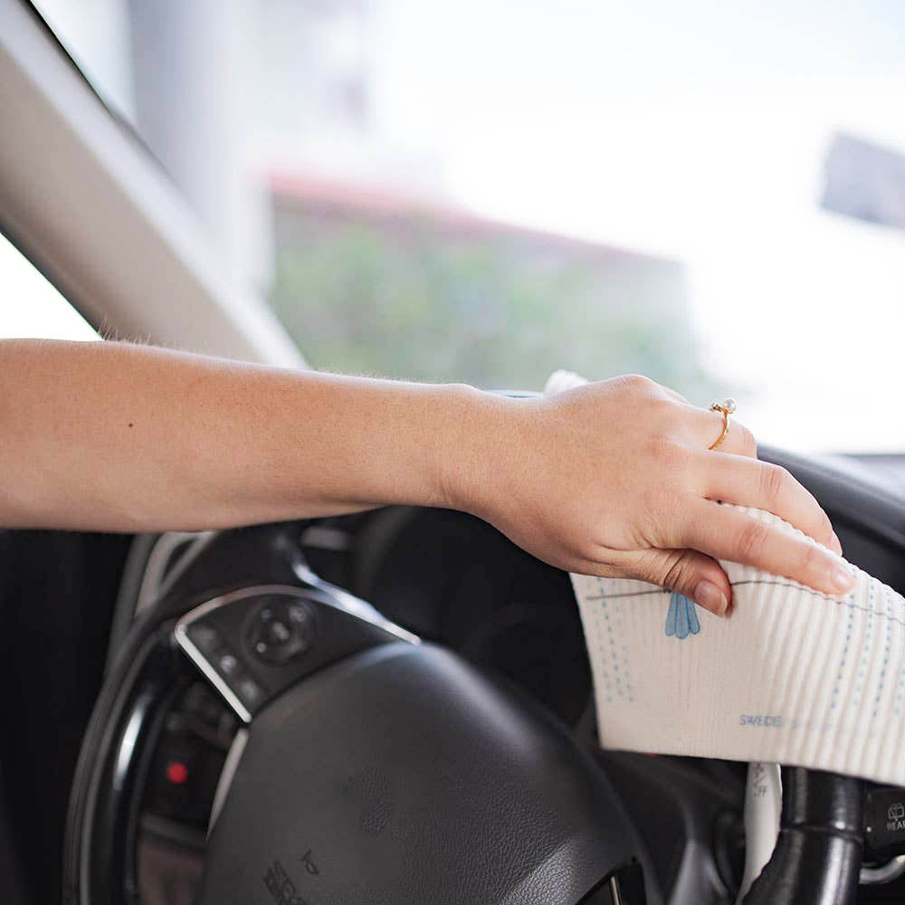 Swedish Dishcloth Geo Flowers Red on Red