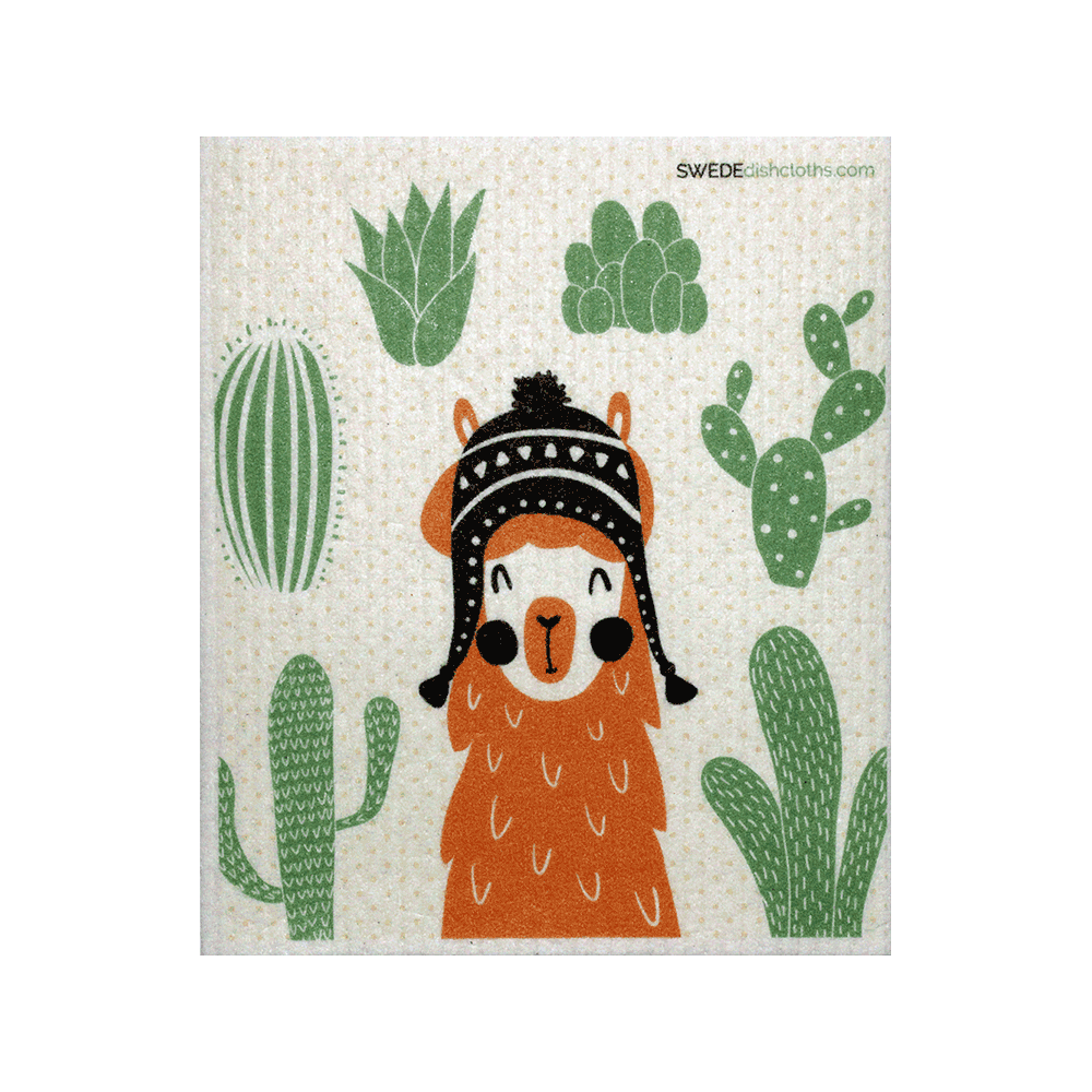 Cute llama and cactuses on Swedish dishcloth