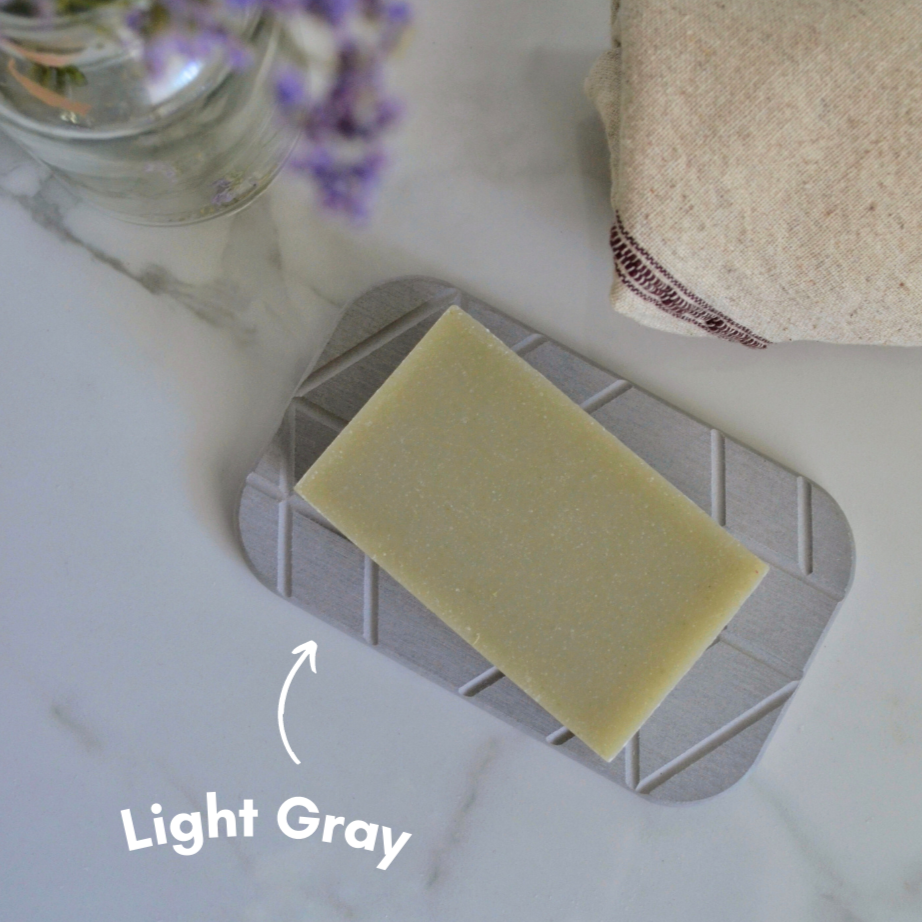 Light Gray. Fast Drying Diatomite Soap Dish. Geometric linear pattern for water to drain off