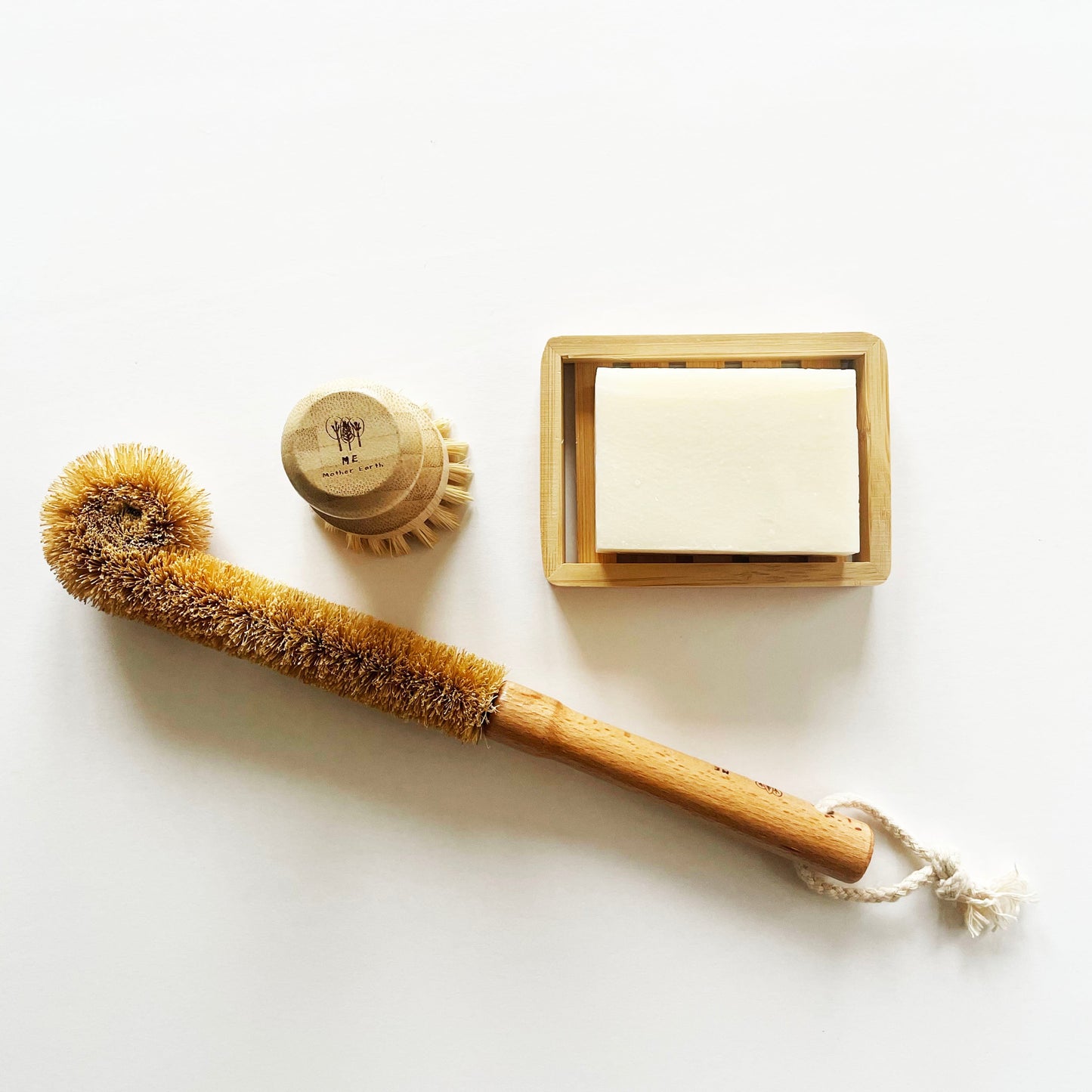bottle cleaning brush, hand cleaning brush, dish soap bar, bamboo soap dish, sisal, coconut oil