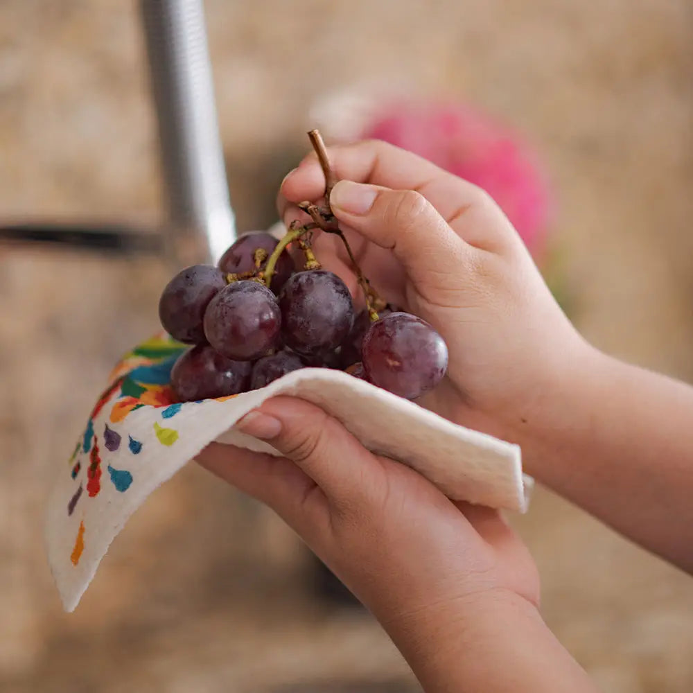 Swedish dish cloth drying grapes