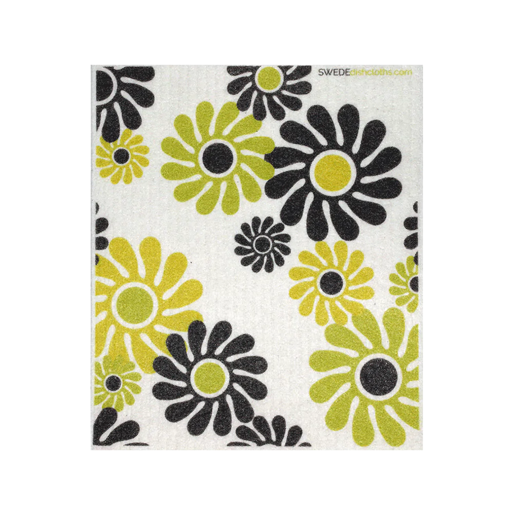 Green and brown flower on retro Swedish dishcloth
