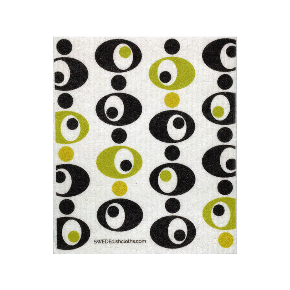 green and brown retro oval design on Swedish dishcloth