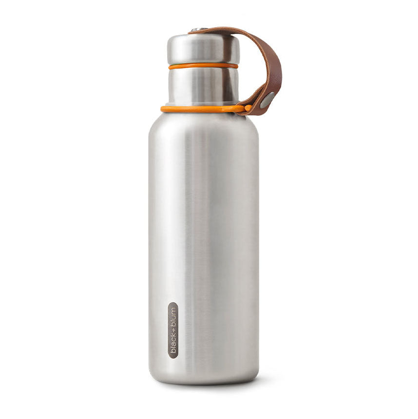 Stainless Steel Insulated Water Bottle 17oz. Vegan leather accent.