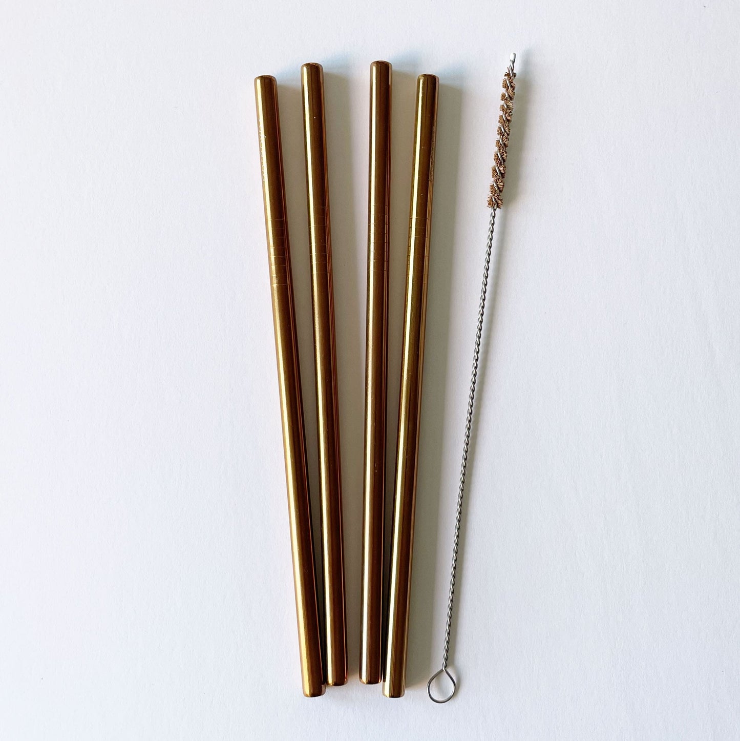 4  copper finish reusable stainless steel straws and cleaner. 8mm wide, for smoothies