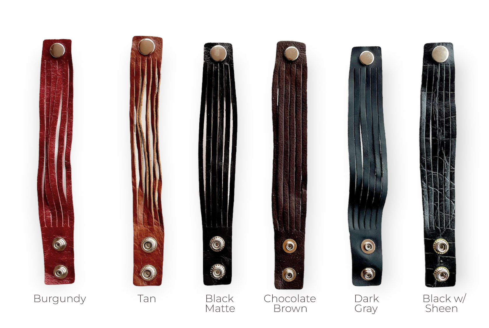 1" Leather Bracelet - Burgundy, Tan, Matte Black, Chocolate Brown, Dark Gray, Black with Sheen