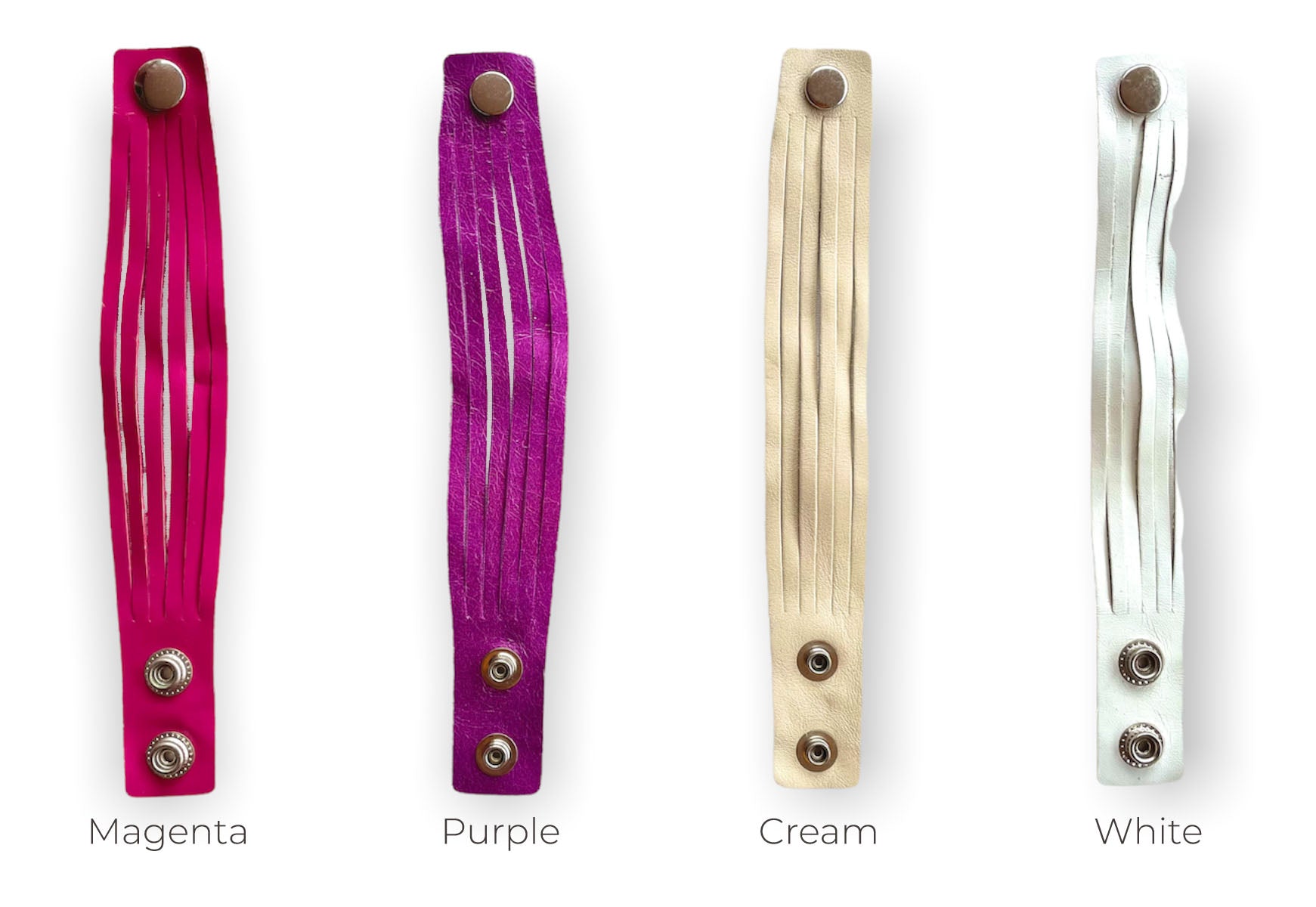 1" Leather bracelet  Magenta, Purple, Cream, White