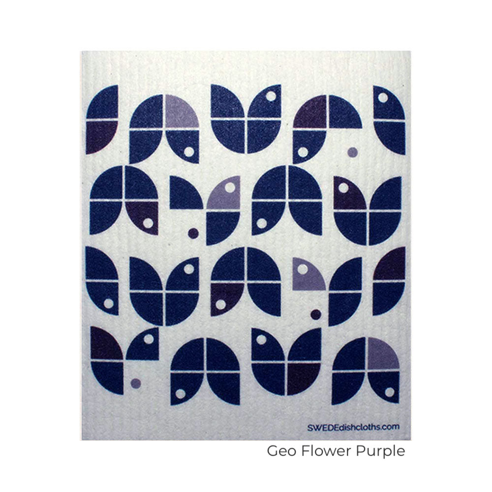 Purple shades Geo flower pattern - Swedish Dishcloth - sustainable