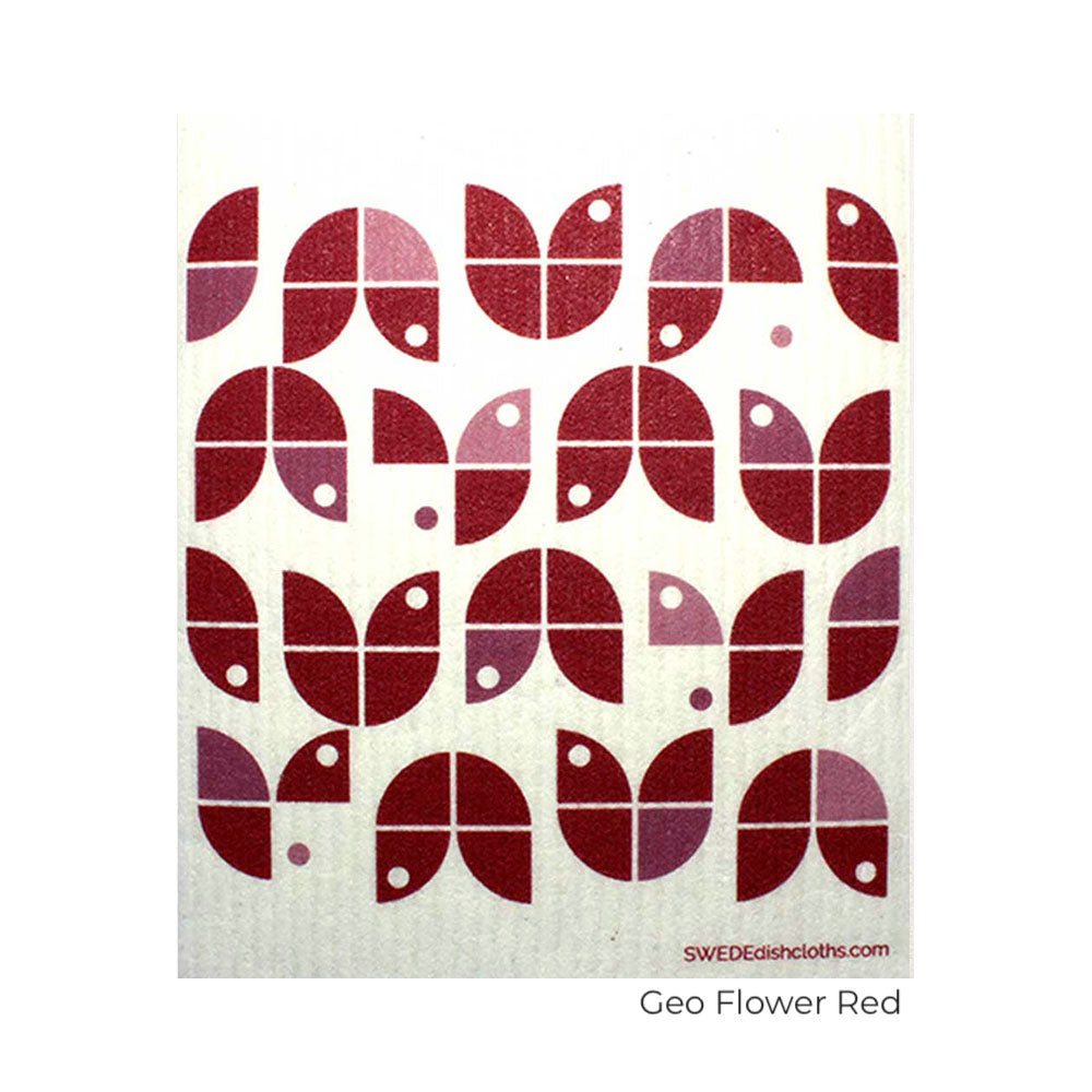 Shades of red geo flower pattern.  Swedish Dishcloth - sustainable