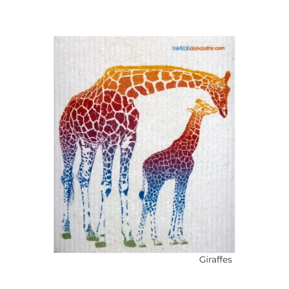 Colorful Giraffe with baby giraffe. Swedish Dishcloth