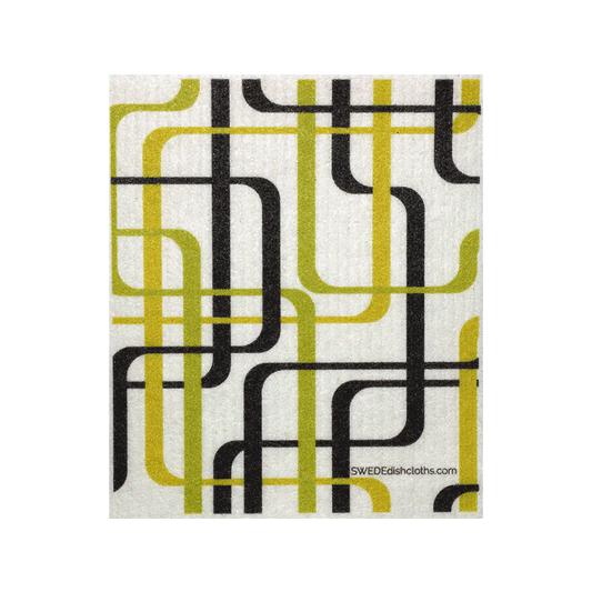 Green and brown retro linear design on Swedish dishcloth