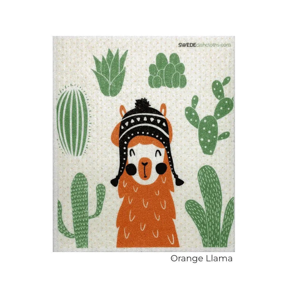 Orange Llama design. Swedish Dishcloth