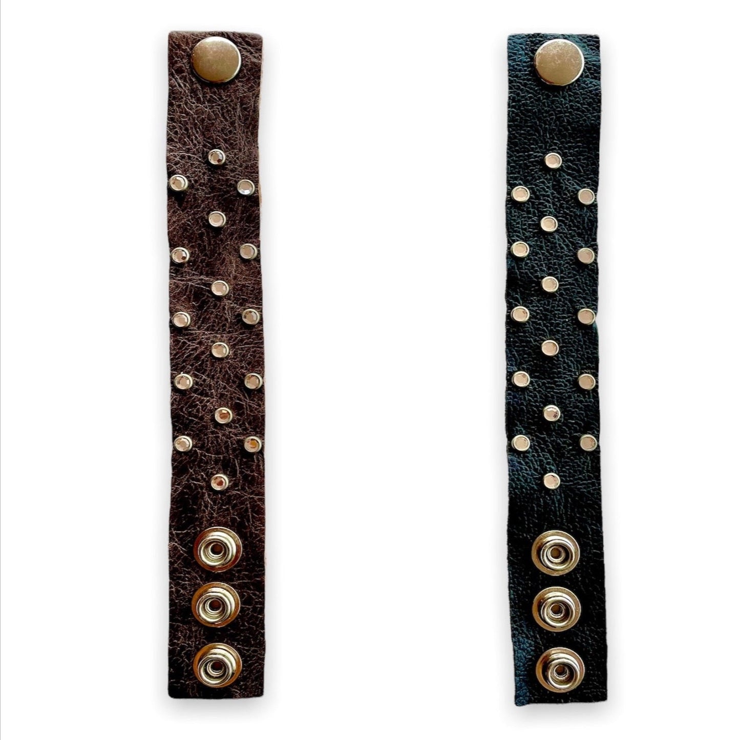 1" studded leather cuff bracelet - brown and black