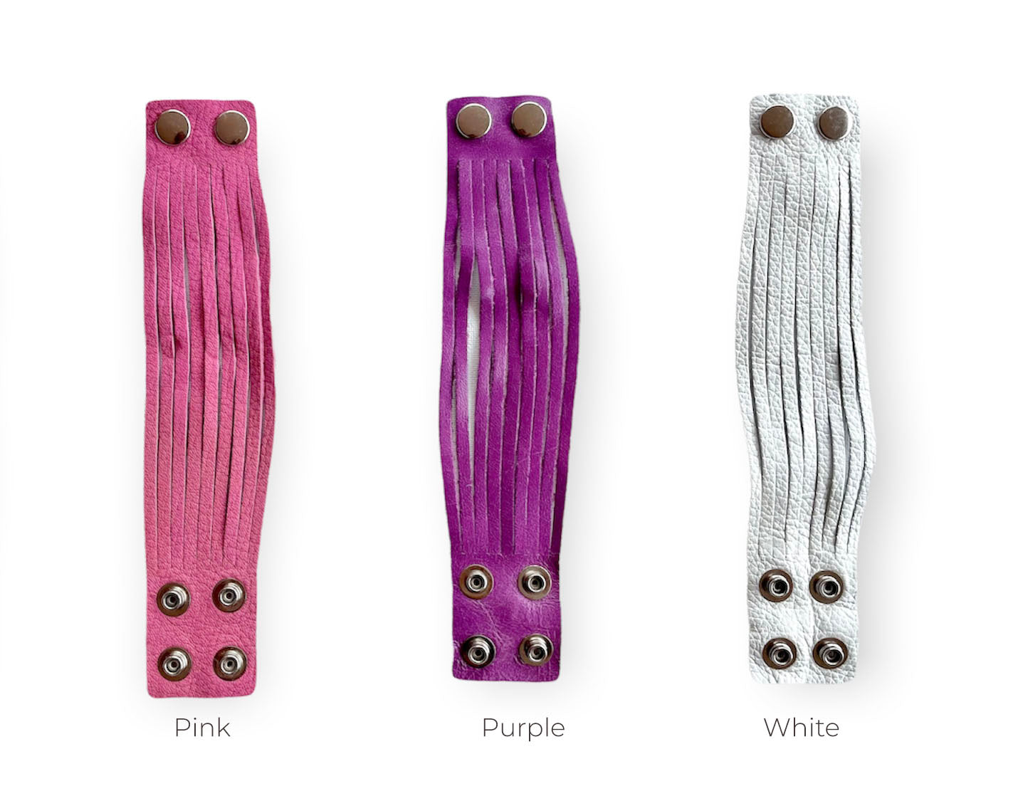 2" ribbed leather bracelets in vibrant colors, pink, purple, white