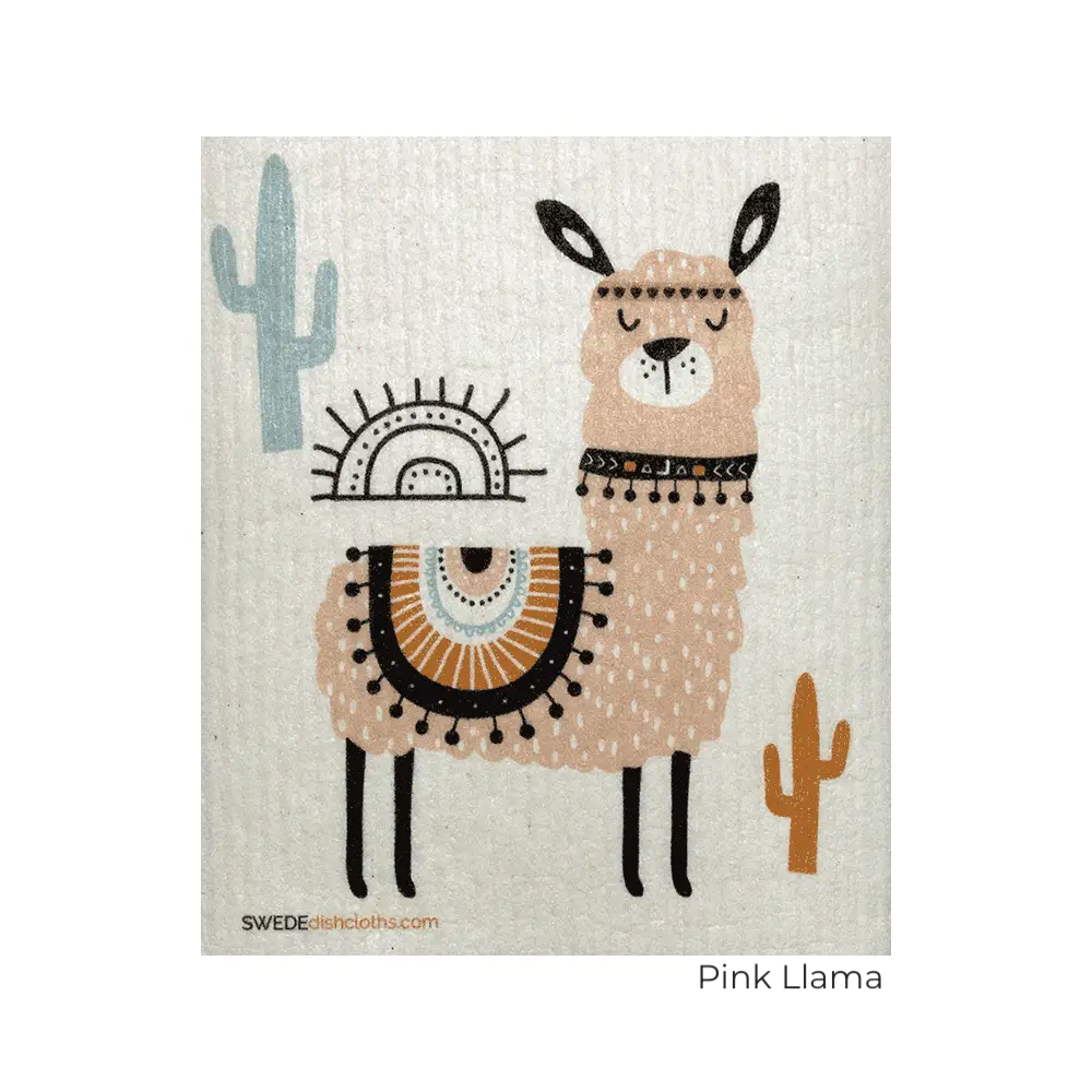 Pink Llama. Swedish Dishcloth