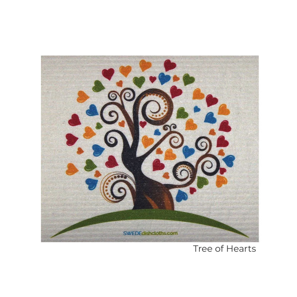 Tree of hearts, colorful.  Swedish Dishcloth - sustainable