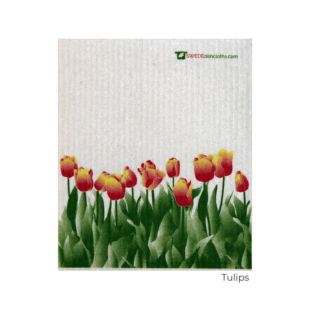 Orange Yellow tulips. Swedish Dishcloth - sustainable