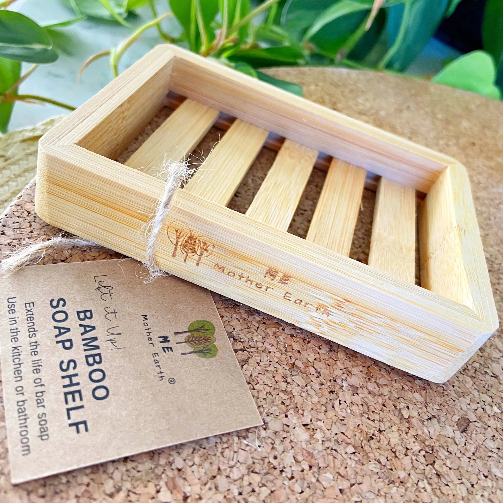 Bamboo soap dish side view