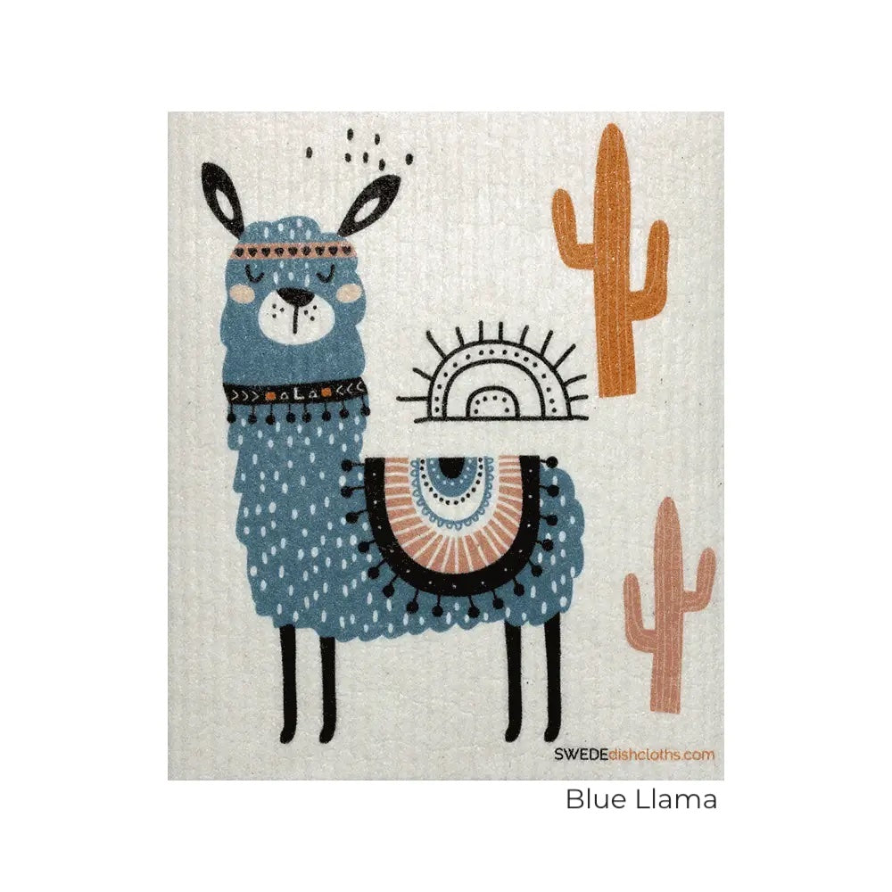 Blue Llama design. Swedish Dishcloth